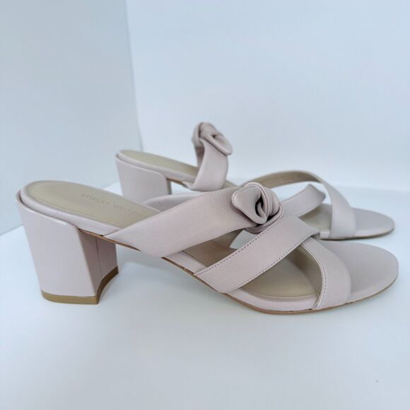 NIB Stuart Weitzman Criss Cross Bow Knot Block Heel Sandals in Dolce Pink Size 9 - Picture 3 of 14
